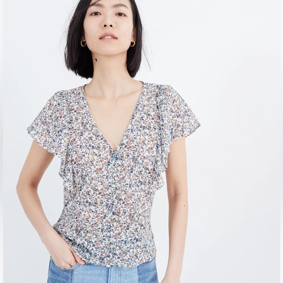 Madewell Carmelina Flutter-Sleeve Top in Blossoming Vines, Size P0 - Picture 11 of 11